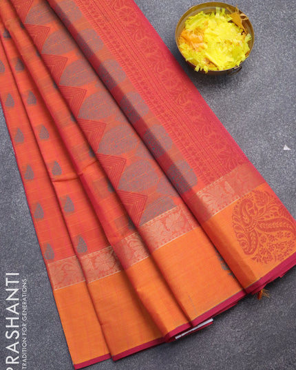 Nithyam cotton saree dual shade of pink and pink with allover thread checked pattern & butta and zari woven thread butta border