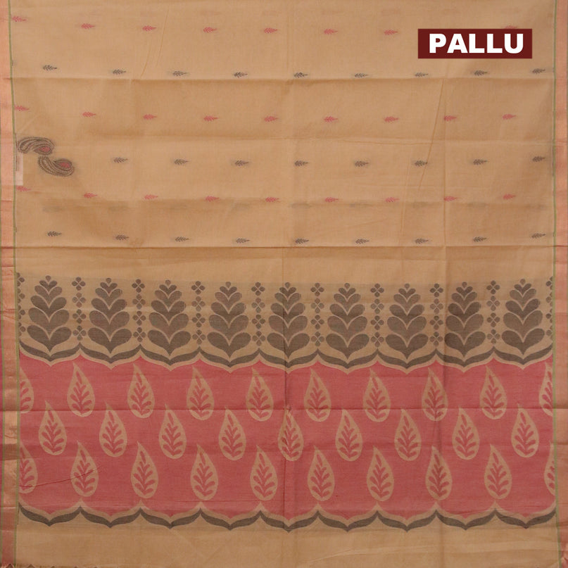 Nithyam cotton saree yellow and maroon with thread woven buttas and zari woven border