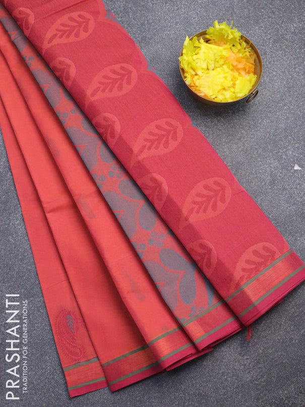Nithyam cotton saree dual shade of pink and pink with thread woven buttas and zari woven border