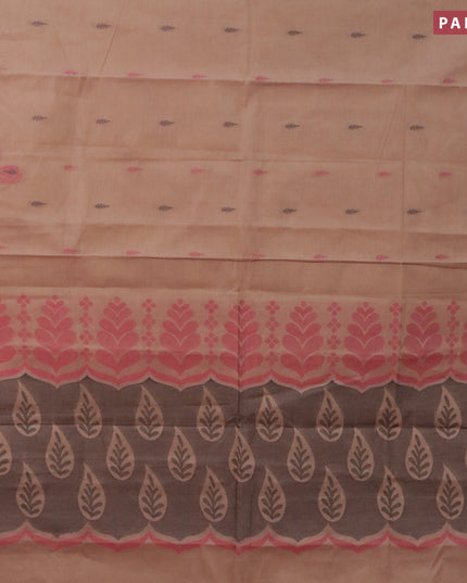 Nithyam cotton saree pastel brown and maroon with thread woven buttas and zari woven border
