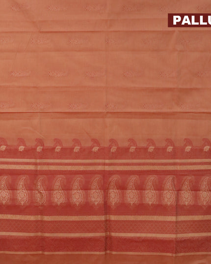 Nithyam cotton saree rust shade and maroon with thread woven buttas and zari woven simple border