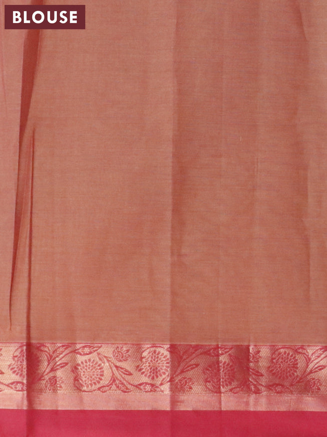 Nithyam cotton saree beige and maroon with thread woven buttas and zari woven simple border