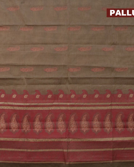 Nithyam cotton saree grey shade and maroon with thread woven buttas and zari woven simple border
