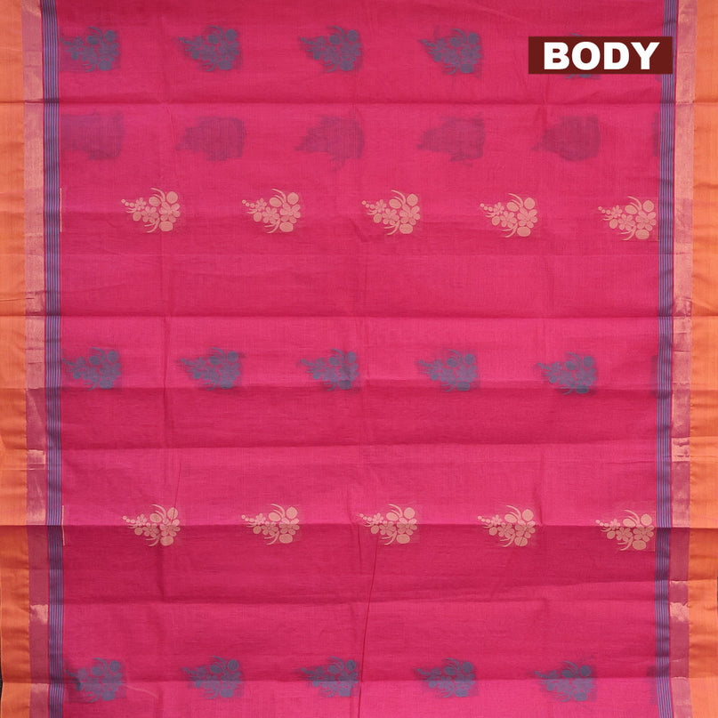 Nithyam cotton saree pink and sunset orange with thread woven buttas and zari woven simple border