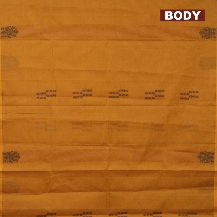 Nithyam cotton saree mustard yellow with thread stripes pattern & buttas and simple border