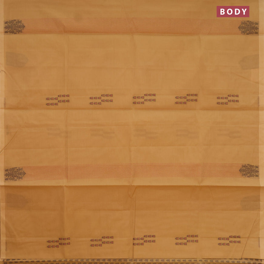 Nithyam cotton saree khaki shade with thread stripes pattern & buttas and simple border