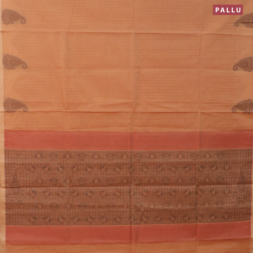 Nithyam cotton saree rustic orange with allover stripes pattern & thread buttas and piping border