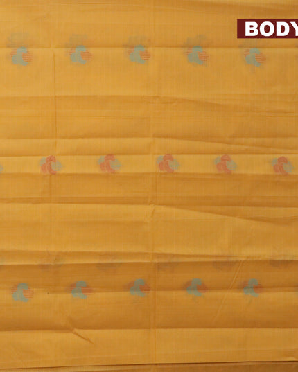 Nithyam cotton saree mustrad yellow with allover stripes pattern & thread woven buttas and simple border