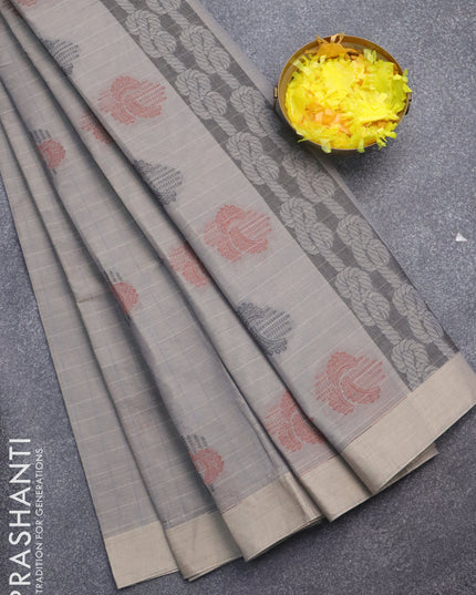 Nithyam cotton saree dual shade of grey with allover stripes pattern & thread woven buttas and simple border