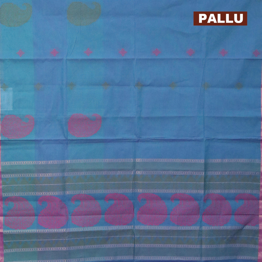 Nithyam cotton saree dual shade of blue with thread woven buttas and zari woven border