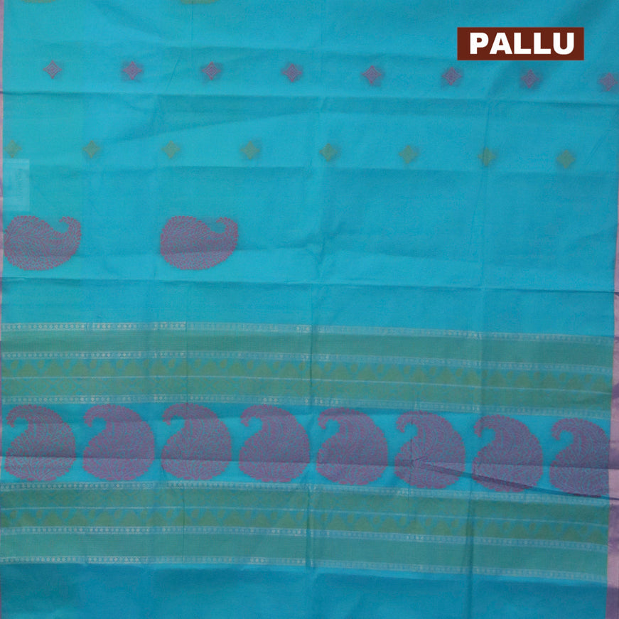 Nithyam cotton saree light blue with thread woven buttas and zari woven border