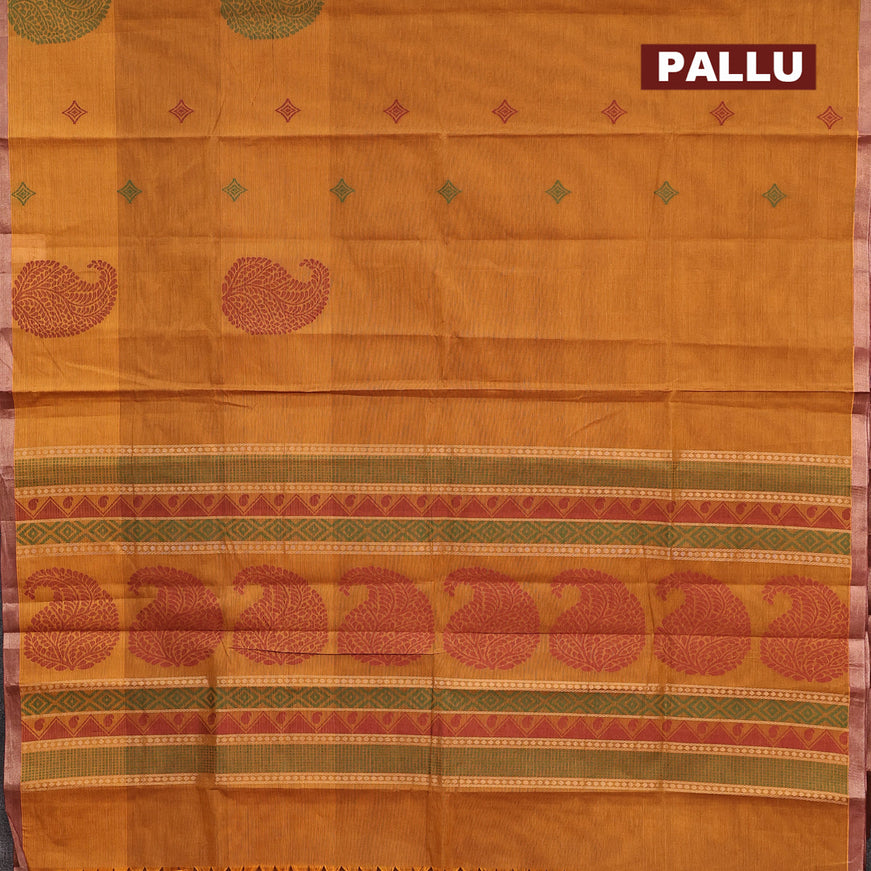 Nithyam cotton saree dark mustard with thread woven buttas and zari woven border