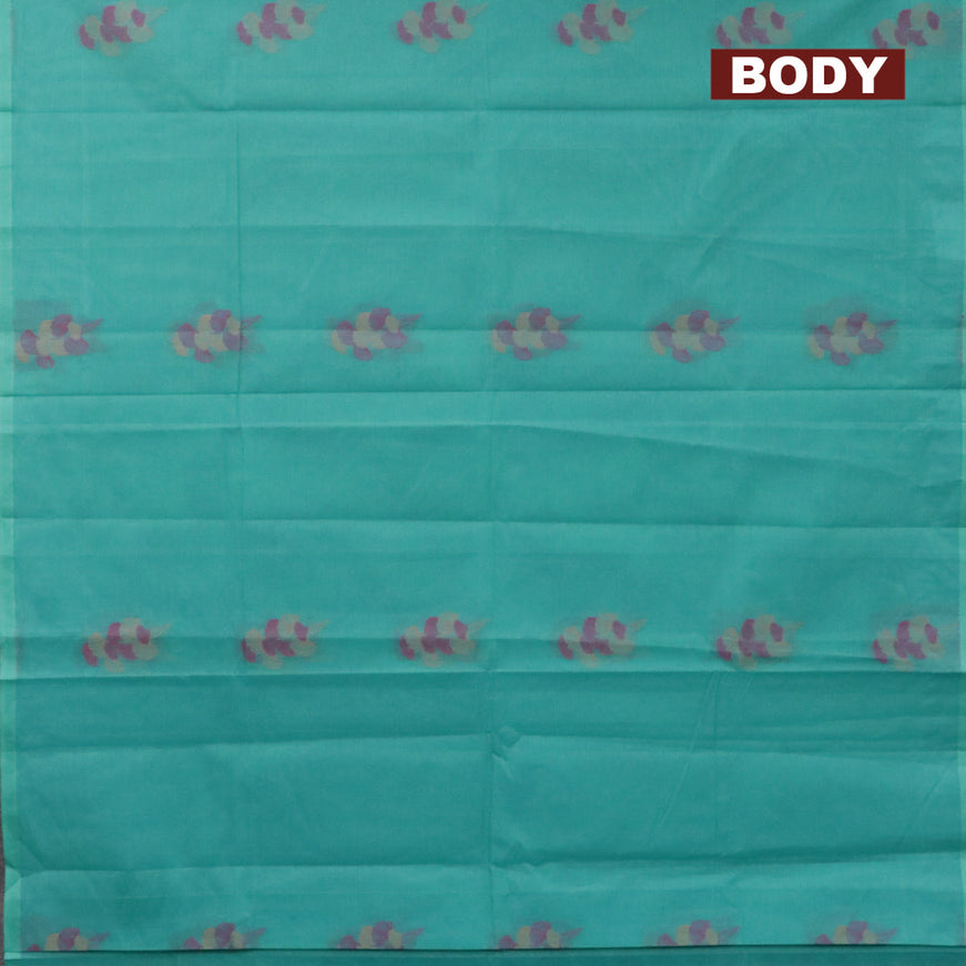 Nithyam cotton saree teal blue with thread woven buttas in borderless style
