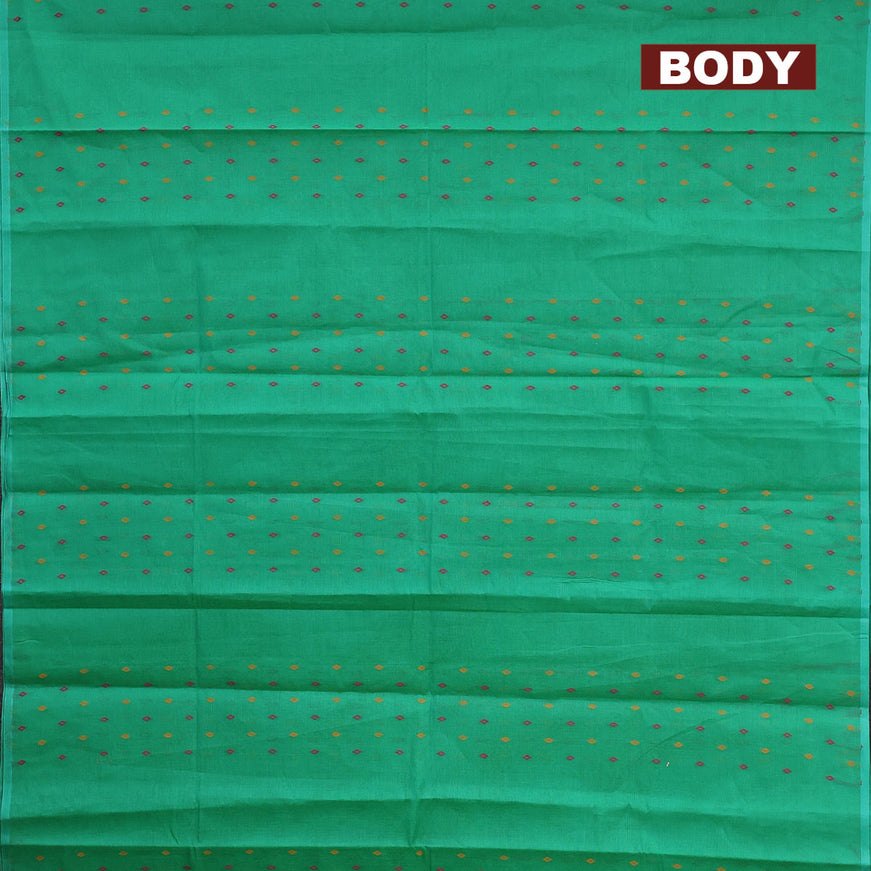 Nithyam cotton saree dual shade of green with geometric thread woven buttas in borderless style