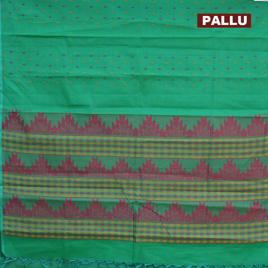 Nithyam cotton saree dual shade of green with geometric thread woven buttas in borderless style