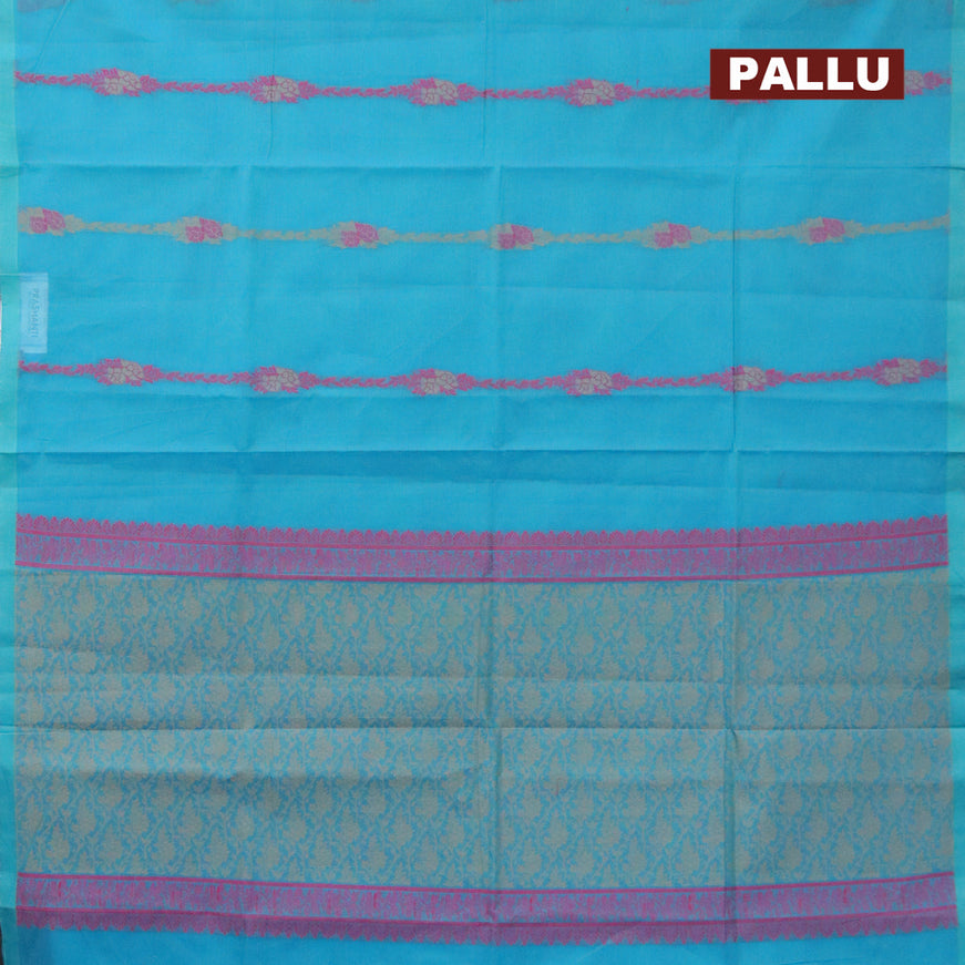 Nithyam cotton saree blue with allover thread weaves in borderless style