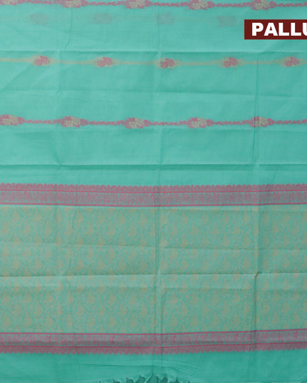 Nithyam cotton saree teal green with allover thread weaves in borderless style