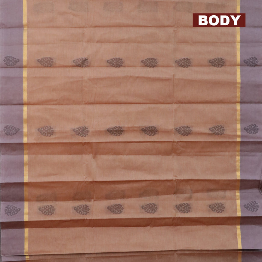 Nithyam cotton saree rust shade and dual shade of grey with thread woven butta and zari woven thread butta border