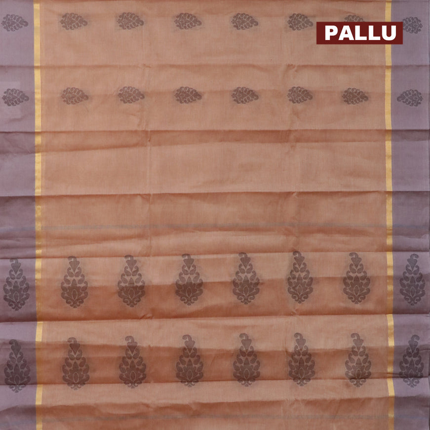 Nithyam cotton saree rust shade and dual shade of grey with thread woven butta and zari woven thread butta border