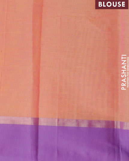 Nithyam cotton saree dual shade of pinkish yellow and violet with thread woven butta and zari woven thread butta border