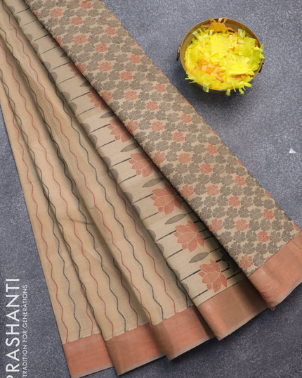 Nithyam cotton saree sandal with allover thread weaves & buttas and copper zari woven border