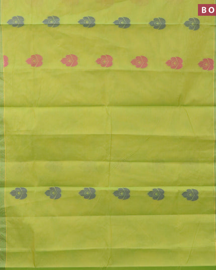Nithyam cotton saree dual shade of greenish yellow and green with thread woven buttas and zari woven simple border