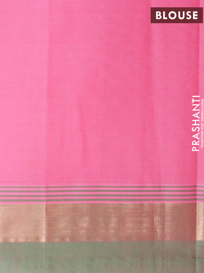 Nithyam cotton saree pink and green with thread woven buttas and zari woven simple border