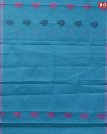 Nithyam cotton saree blue and pink with thread woven buttas and zari woven simple border