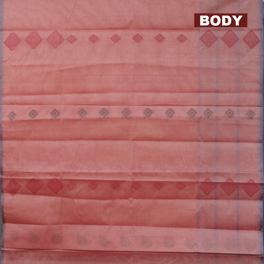 Nithyam cotton saree dual shade of maroon and grey with allover thread stripes & buttas and piping border