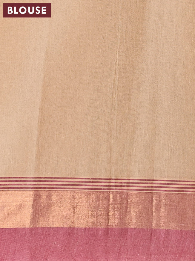 Nithyam cotton saree beige and maroon with allover thread woven buttas and simple zari woven border