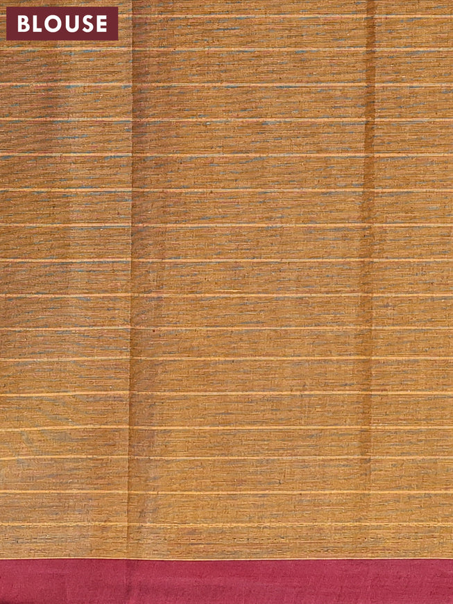 Nithyam cotton saree dark mustard yellow and maroon with allover thread stripes & buttas and thread woven butta border