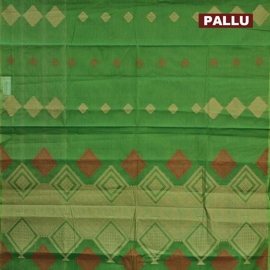 Nithyam cotton saree green with thread woven geometric buttas and piping border
