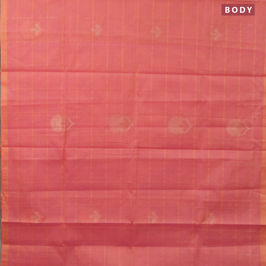 Nithyam cotton saree dual shade of pink with allover copper zari weaves & zari buttas in borderless style