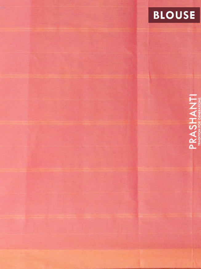 Nithyam cotton saree dual shade of pink with allover copper zari weaves & zari buttas in borderless style