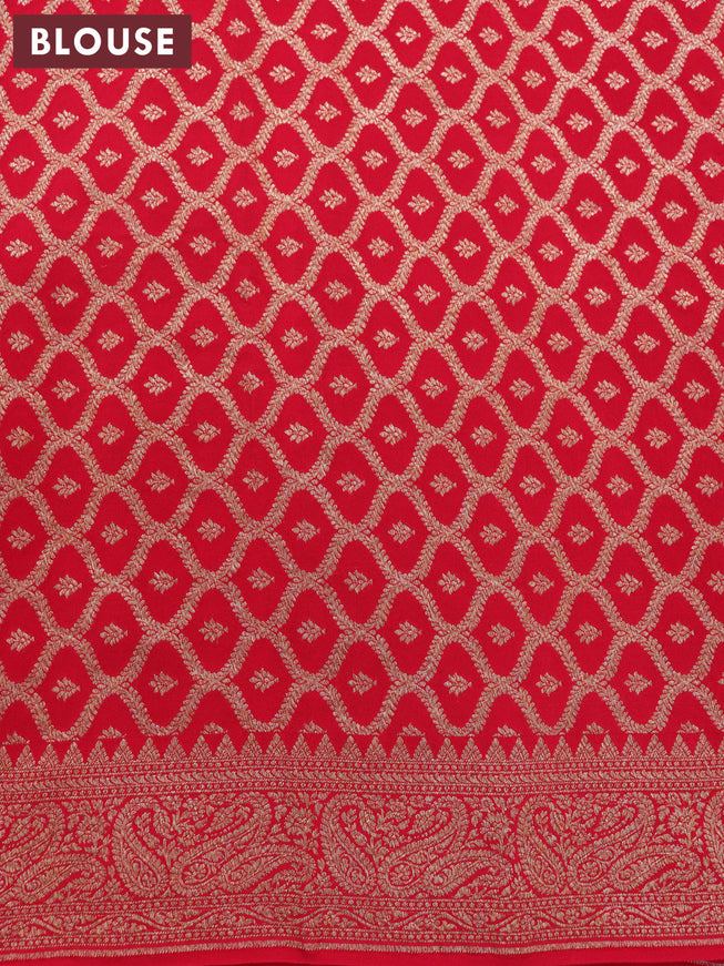 Pure banarasi crepe silk saree blue and red with allover thread & zari butta weaves and woven border