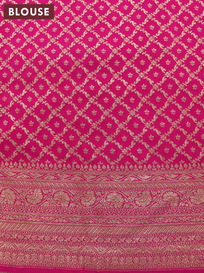 Pure banarasi crepe silk saree black and orange pink with allover thread & zari butta weaves and woven border