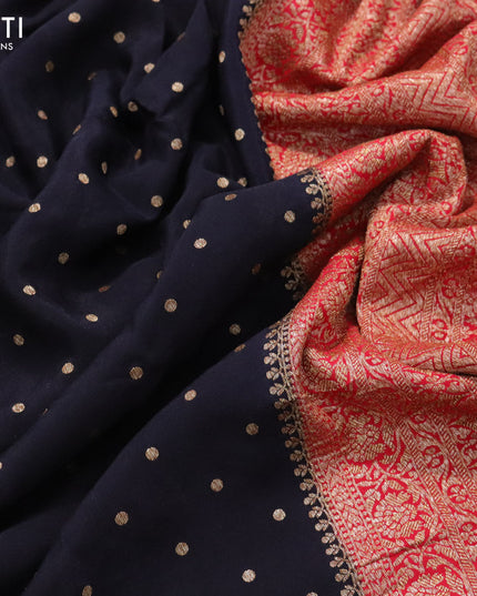 Pure banarasi crepe silk saree black and red with allover thread & zari butta weaves and woven border