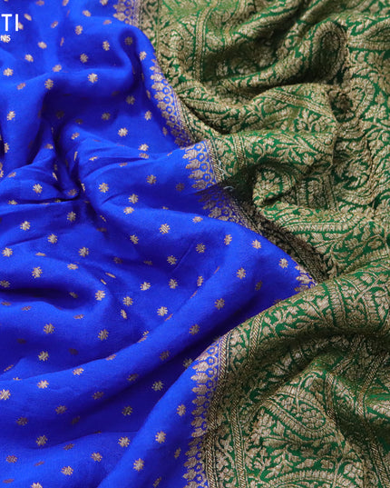 Pure banarasi crepe silk saree royal blue and green with allover thread & zari butta weaves and woven border