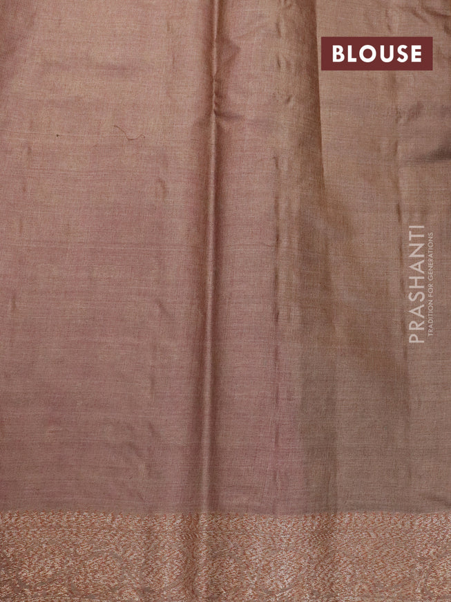 Banarasi tussar silk saree magenta pink and pastel brown with thread & zari woven floral buttas and woven border