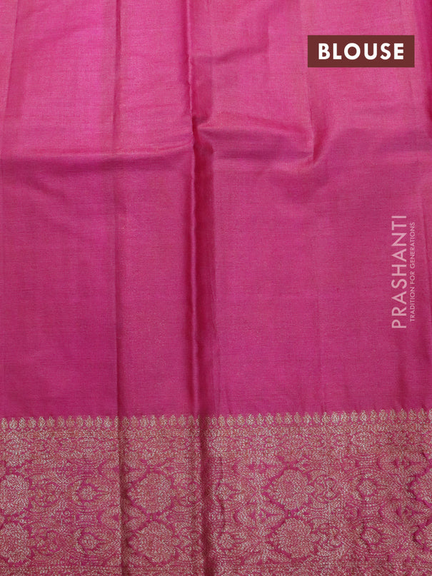 Banarasi tussar silk saree blue and magenta pink with thread & zari woven buttas and woven border