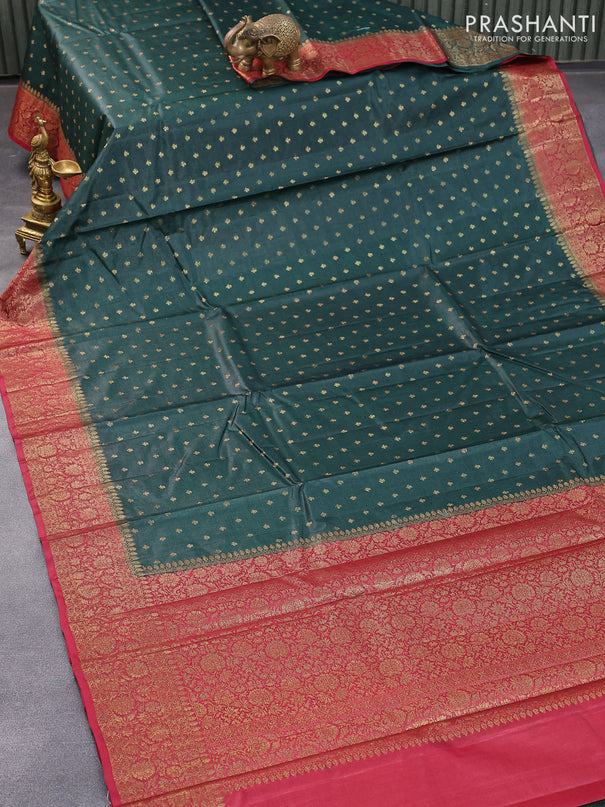 Banarasi tussar silk saree green and maroon with allover thread & zari woven buttas and woven border