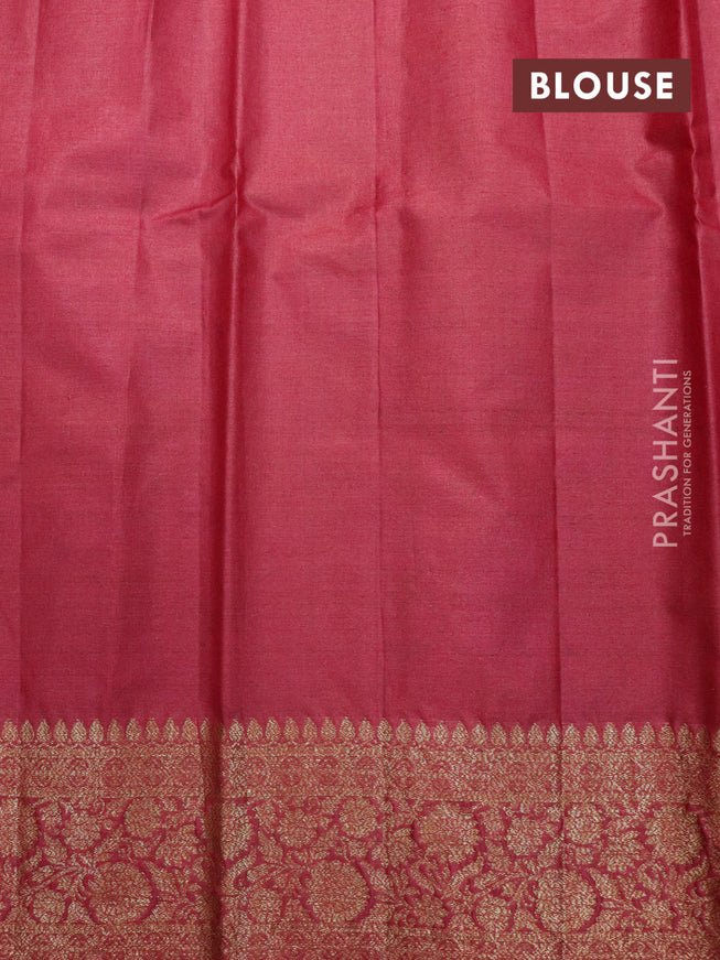 Banarasi tussar silk saree green and maroon with allover thread & zari woven buttas and woven border