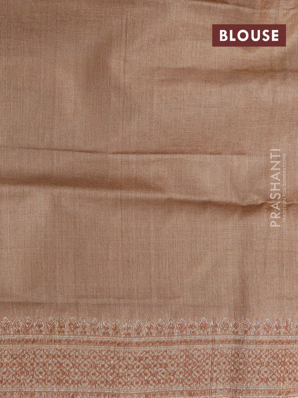 Banarasi tussar silk saree peacock blue and pastel brown with allover thread & zari woven buttas and woven border