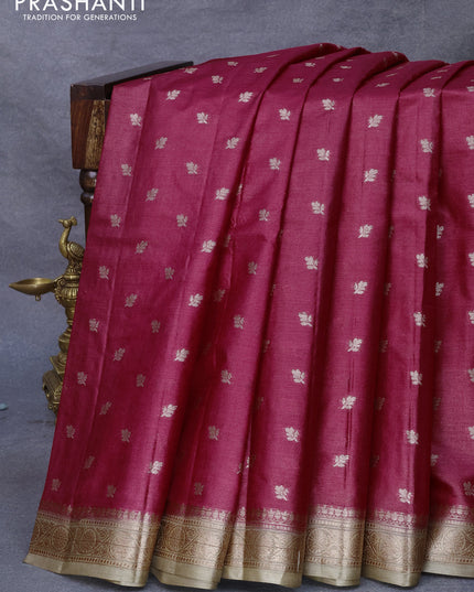 Banarasi tussar silk saree maroon and beige with allover thread & zari woven buttas and woven border