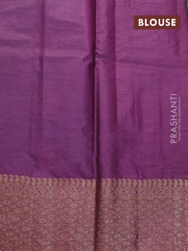 Banarasi tussar silk saree peacock green and purple with thread & zari woven buttas and woven border