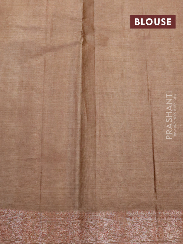 Banarasi tussar silk saree mustard yellow and pastel brown with thread & zari woven leaf buttas and woven border