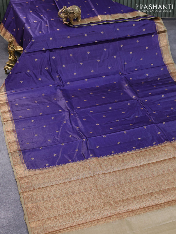 Banarasi tussar silk saree blue and military green with allover thread & zari woven buttas and woven border