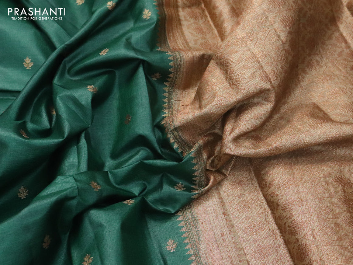 Banarasi tussar silk saree green and beige with allover thread & zari woven buttas and woven border