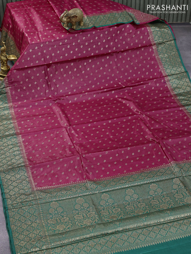 Banarasi tussar silk saree maroon and green with allover thread & zari woven floral buttas and woven border