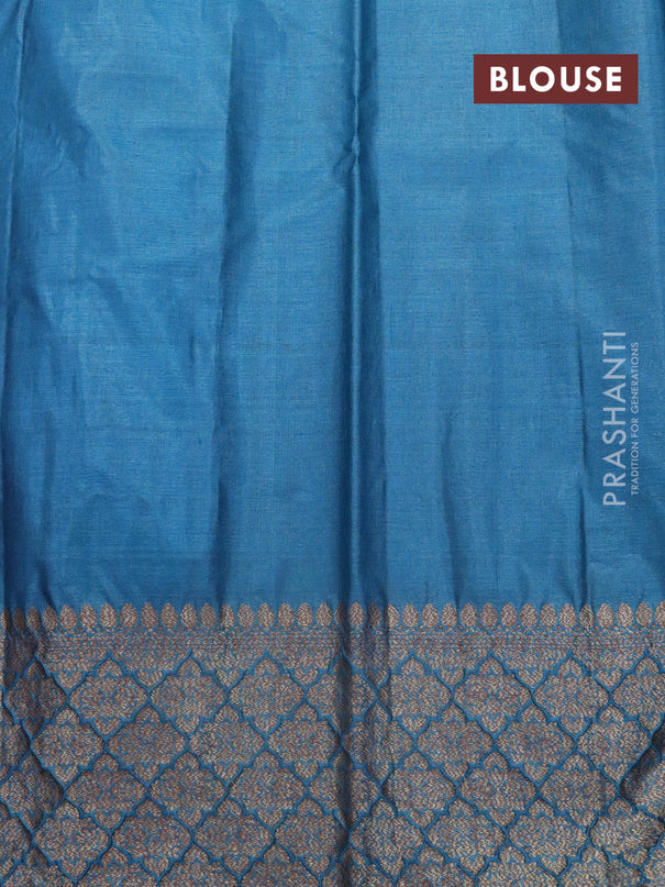 Banarasi tussar silk saree magenta pink and cs blue with allover thread & zari woven floral buttas and woven border